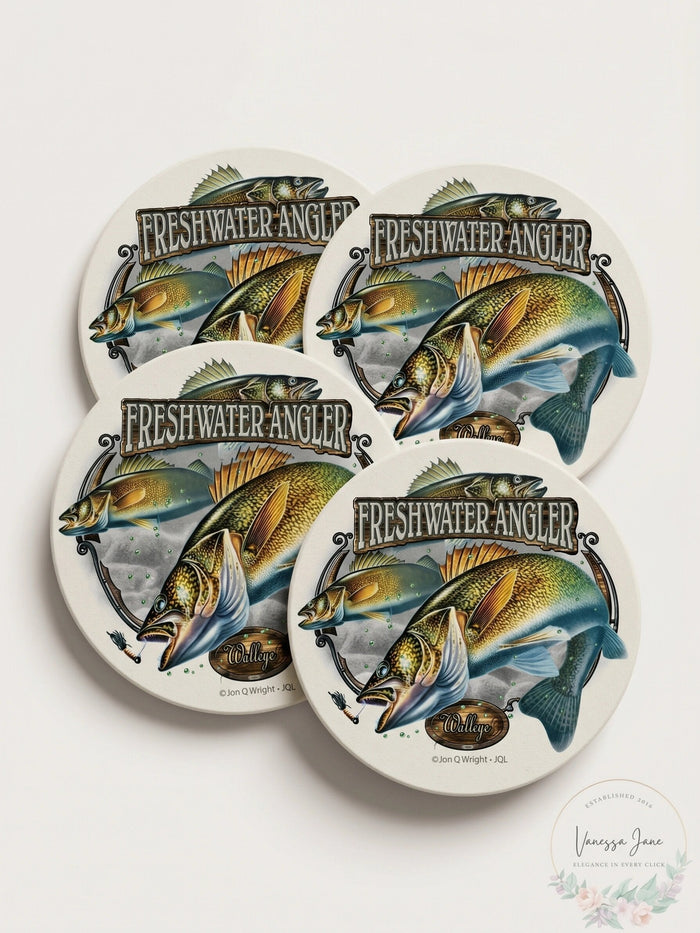 CounterArt Freshwater Angler Absorbent Coasters, Set of 4 by Vanessa Jane