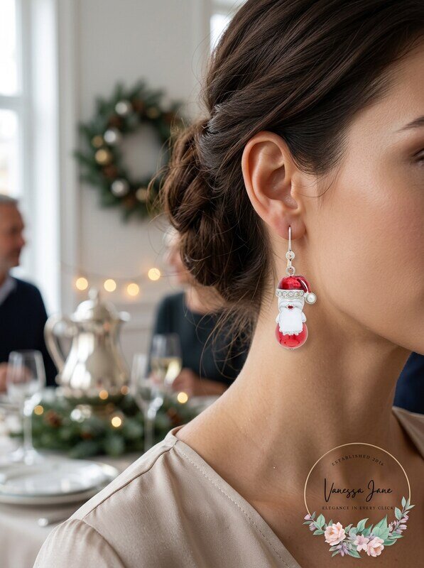 Holiday Lane Silver-Tone Pave and Imitation Pearl Santa Drop Earrings by Vanessa Jane