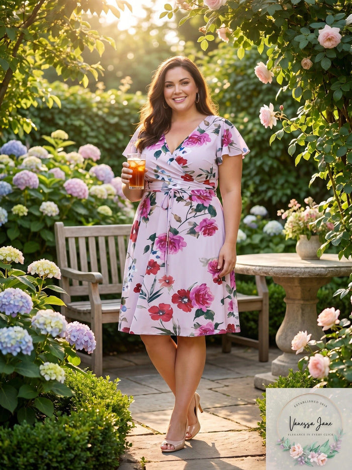 Adrianna Papell Plus Floral Print Faux Wrap Dress, Size 18W by Vanessa Jane