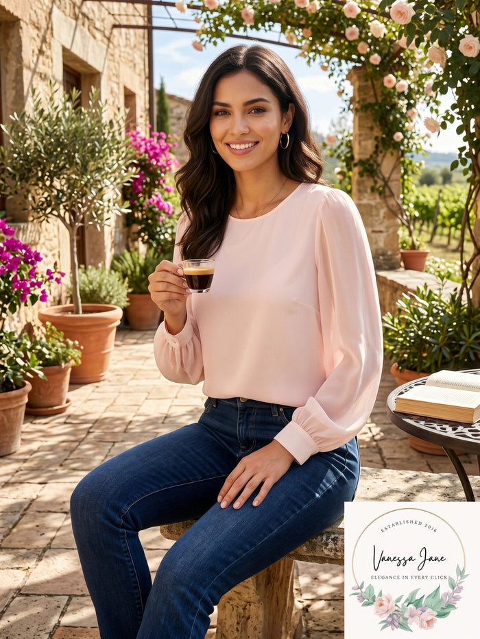 Q & A Women's Volume Sleeve Blouse, Pink, Size Small by Vanessa Jane