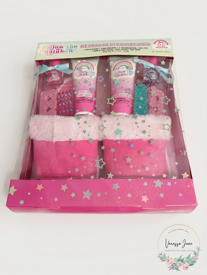 Follow the Rainbow Girls Slipper and Pedicure Set, Size 8+ by Vanessa Jane