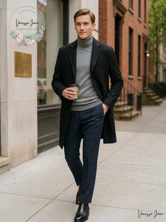 Calvin Klein Mens Malibu Slim-Fit Black Overcoat by Vanessa Jane