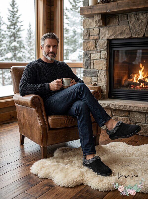 Haggar Men’s Faux-Suede Clog Slippers With Fleece Collar by Vanessa Jane
