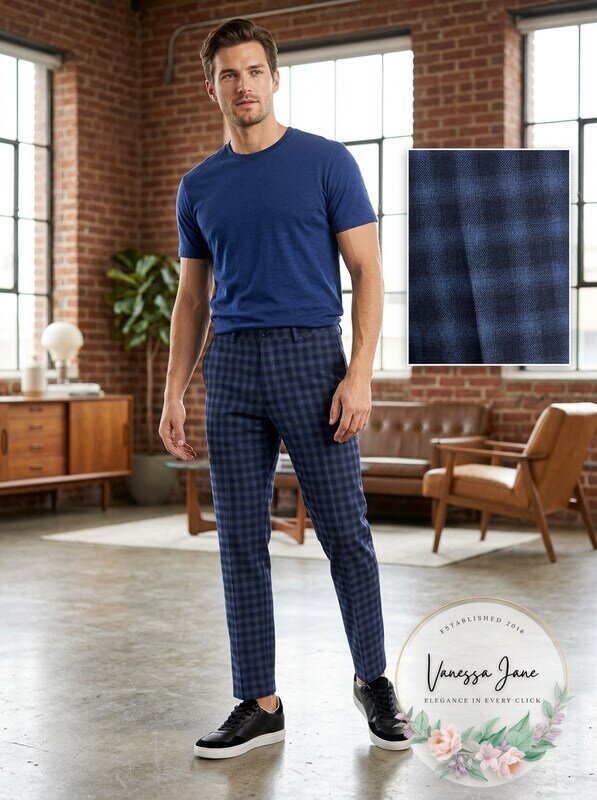 Ax Armani Exchange Men’s Slim-Fit Navy Buffalo Plaid Wool Suit Pants, Size 34S by Vanessa Jane