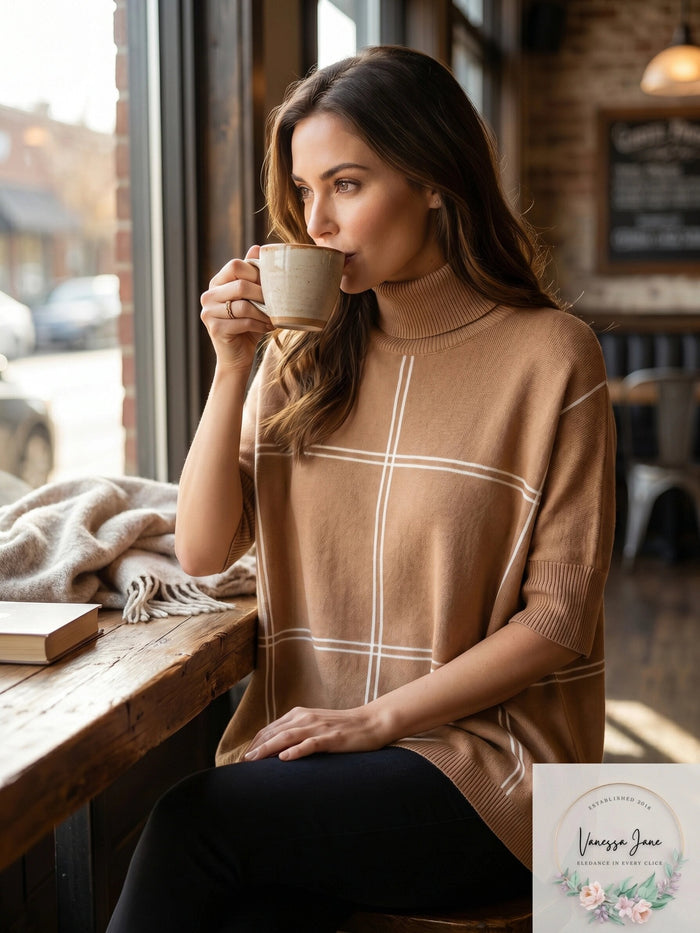 Alfani Grid-Print Turtleneck Sweater by Vanessa Jane