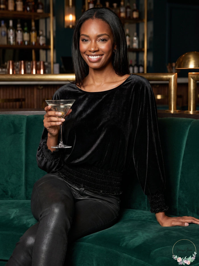 Vince Camuto Smocked-Hem Velour Blouse by Vanessa Jane