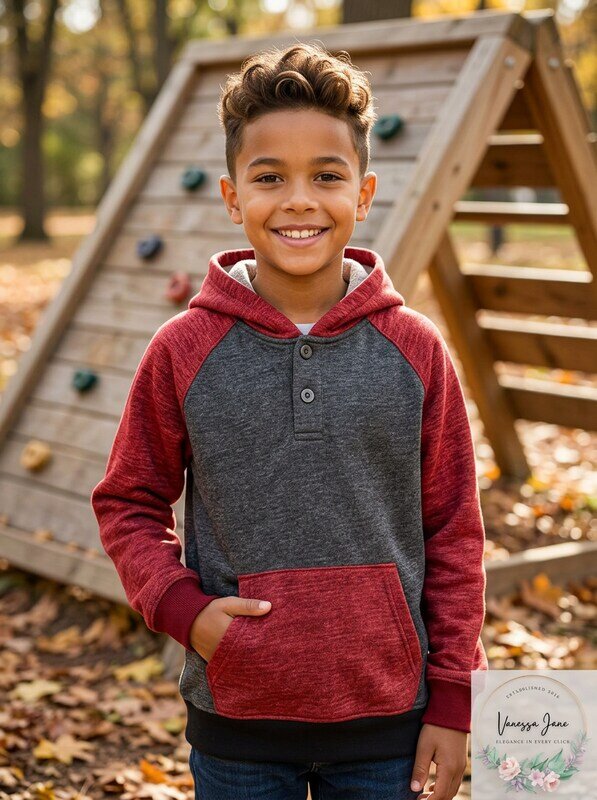 Univibe Big Boys Colorblocked Henley Hoodie, Size Medium by Vanessa Jane