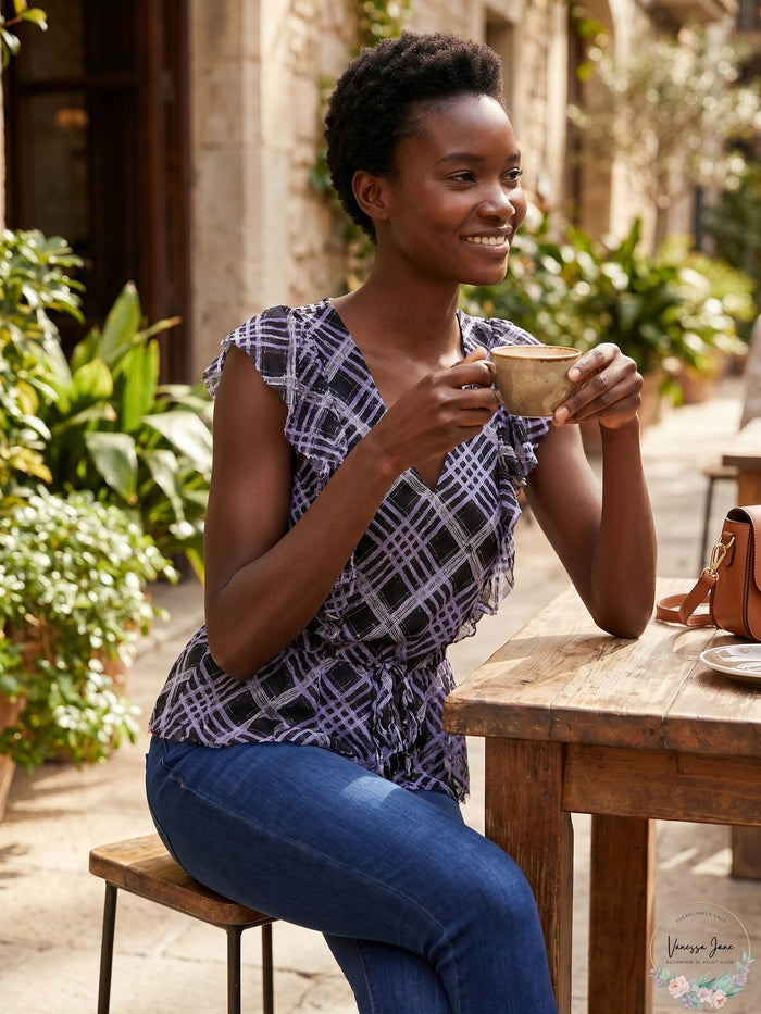 INC Tie-Hem Ruffle-Sleeve Top by Vanessa Jane