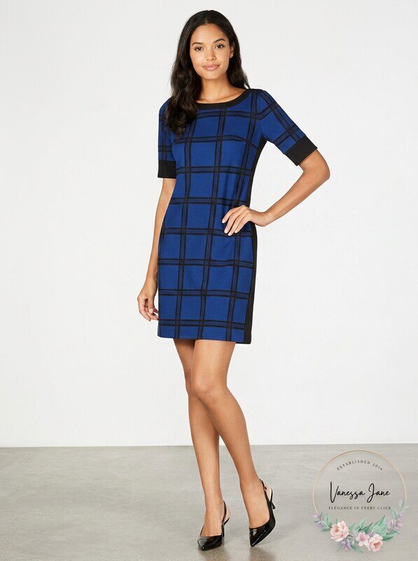 Alfani Petite Printed Sheath Dress Windowpane, Size 8P by Vanessa Jane