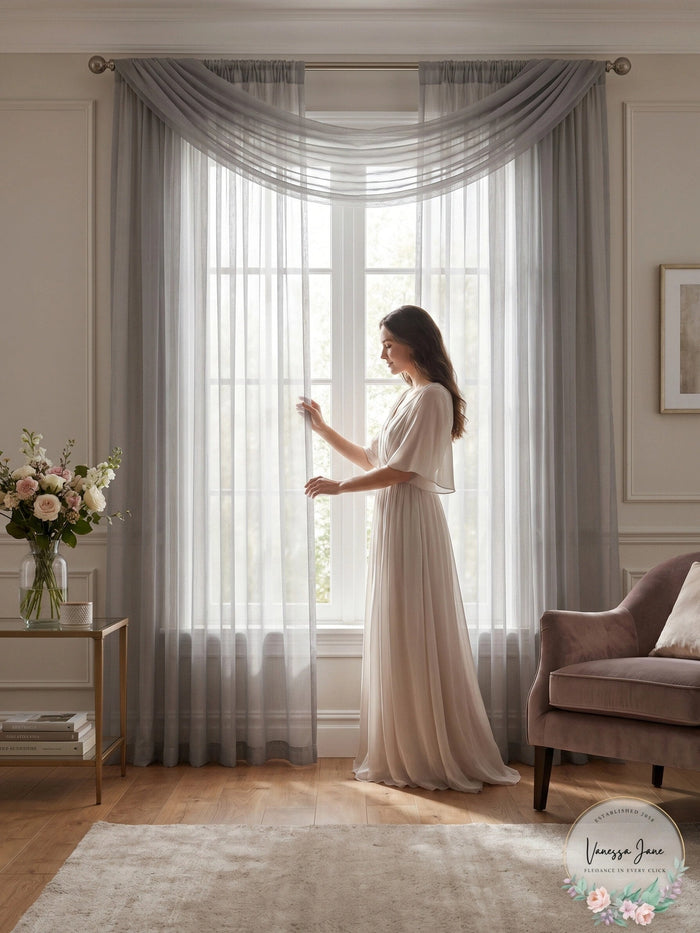 Window Elements Diamond Sheer Voile 216-inch Curtain Scarf (Grey) by Vanessa Jane