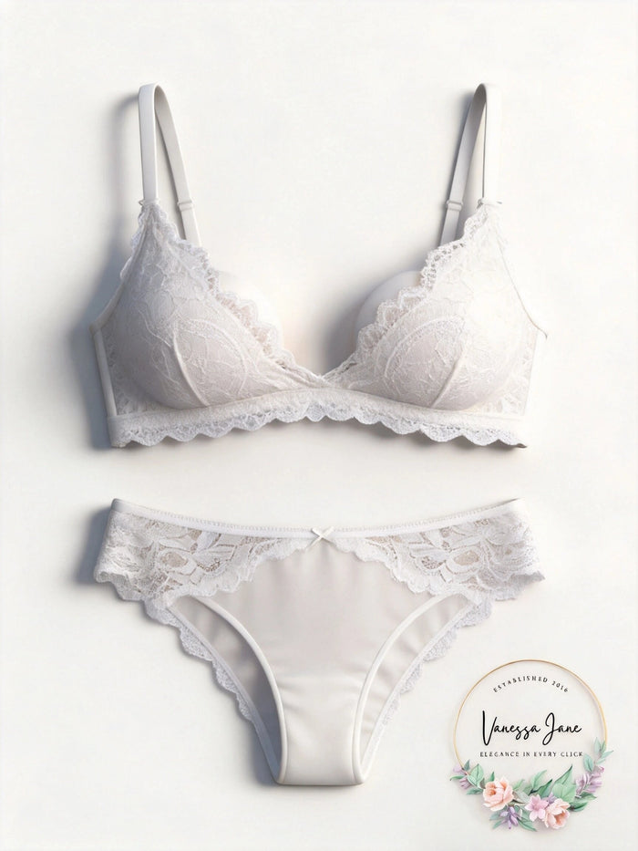 Monique Lhuillier X Hanky Panky Intimates Beige Scalloped Trim Bralette Bra M by Vanessa Jane