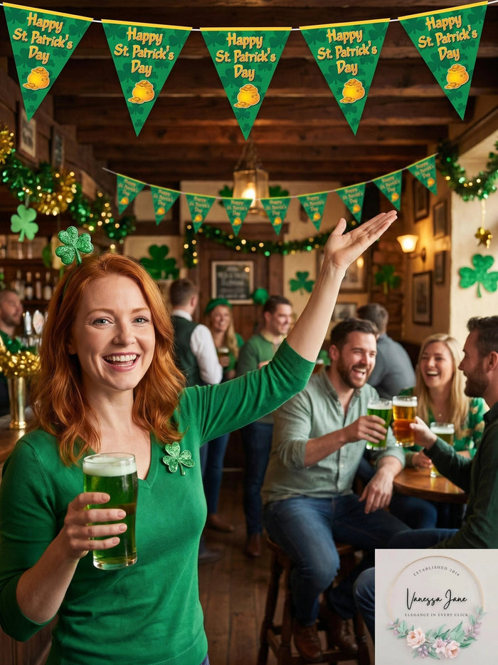 4 Pack, Beistle 10" x 12' Happy St Patricks Day Pennant Banner; Green/Gold by Vanessa Jane