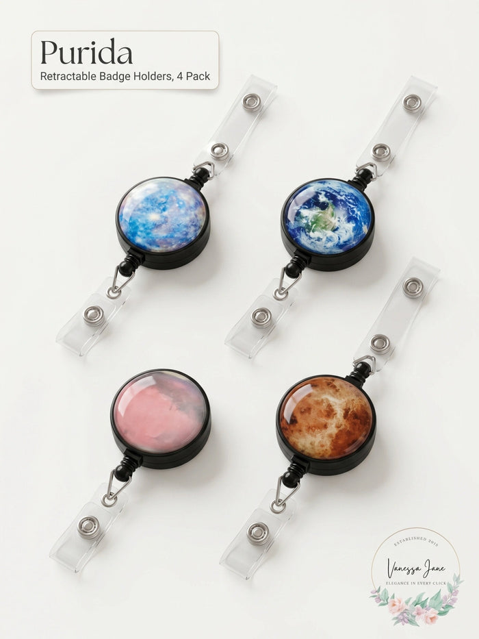 Purida Retractable Badge Holders, 4 Pack by Vanessa Jane