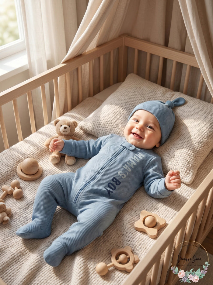 Chickpea Cutie Pie Baby Baby Boys Printed Cotton Coverall and Hat Set by Vanessa Jane