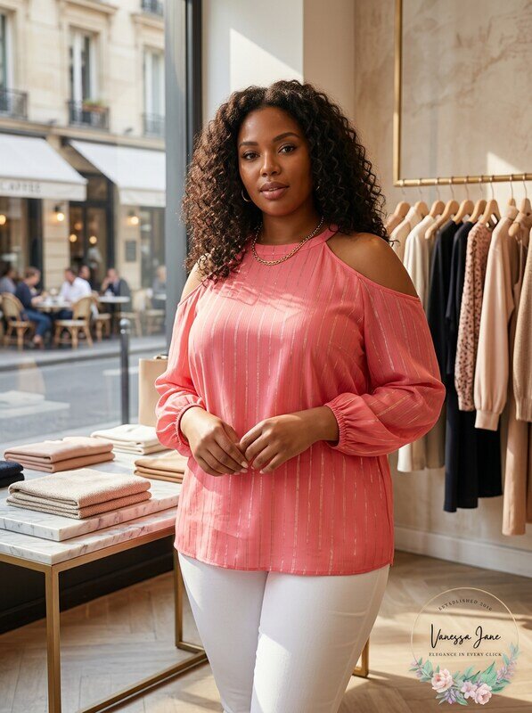 Michael Michael Kors Plus Size Metallic-Stripe Cold-Shoulder Top, Size 1X by Vanessa Jane