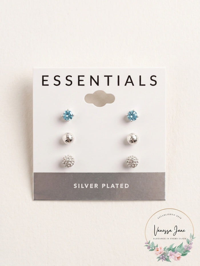 And Now This 3-PC. Set Cubic Zirconia, Hammered-Look Crystal Ball Stud Earrings by Vanessa Jane