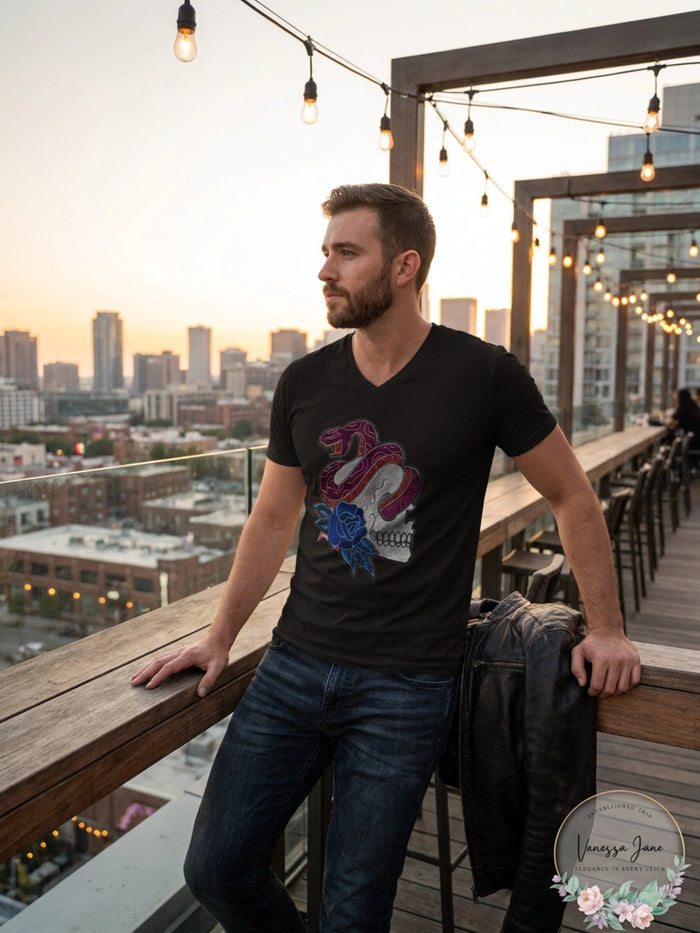 INC Mens V-Neck Snake and Skull Graphic Tee T-Shirt, Size Small by Vanessa Jane