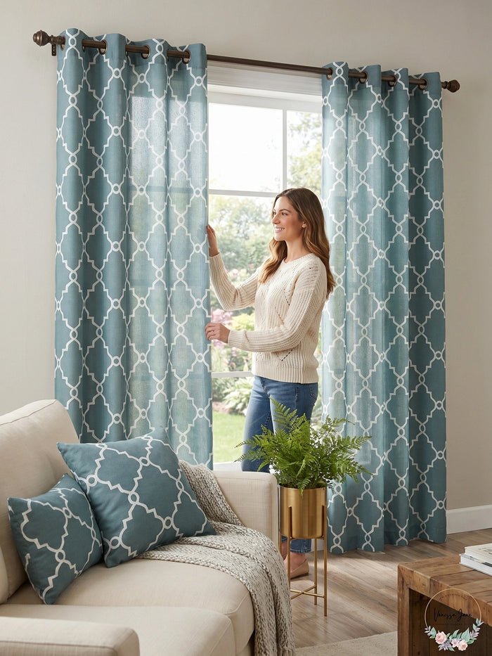 Madison Park Saratoga Fretwork Print Grommet Window Curtain by Vanessa Jane