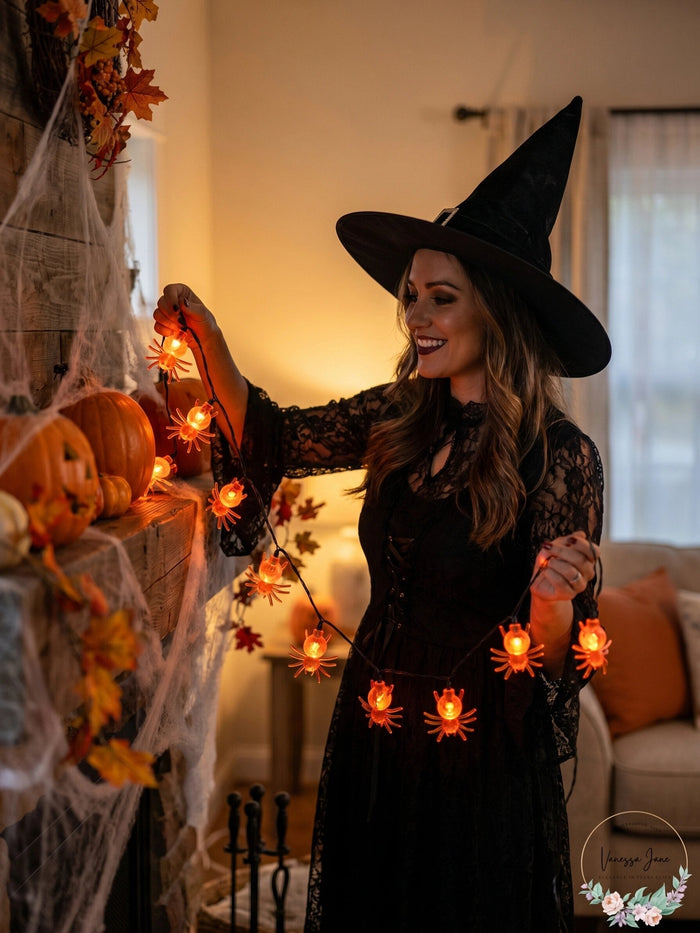 UltraLED Battery Operated Spider Cap Twinkle Light String, Orange by Vanessa Jane