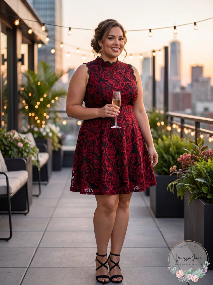 City Studios Women's Floral Sleeveless Mock Fit Flare Party Dress Red by Vanessa Jane