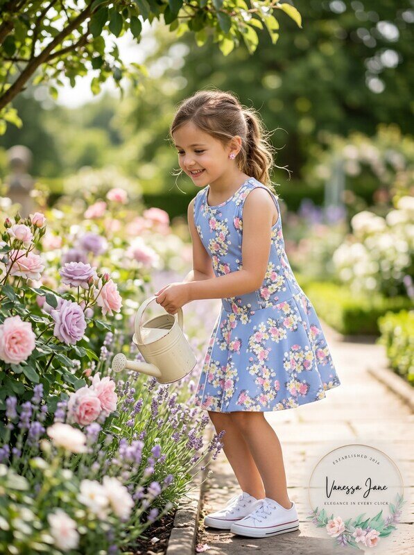 Pippa & Julie Little Girls' Sleeveless Day Dress, Blue Floral, Size 6 by Vanessa Jane