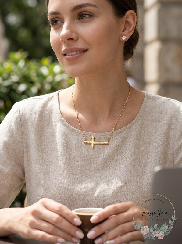 Alfani Gold-Tone Cross Pendant Necklace and Cubic Zirconia Stud Earrings Set by Vanessa Jane