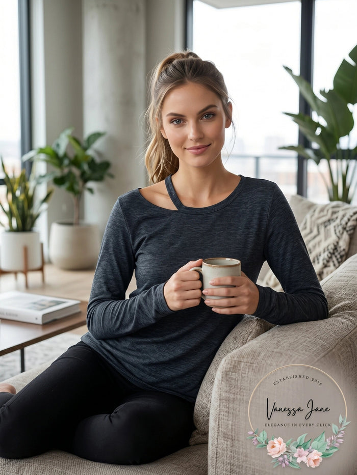 LAmade Womens Long Sleeve Rize Tee, Navy, Large by Vanessa Jane