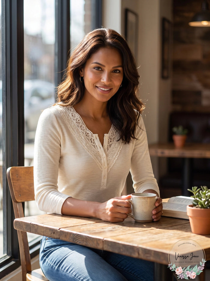 Lauren Ralph Lauren Lace-Trim Henley Top by Vanessa Jane