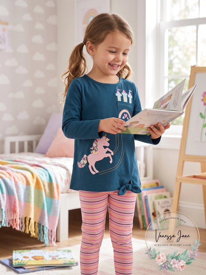 Kids Headquarters Toddler Girls Tie-Front Top and Striped Leggings Set, 2T by Vanessa Jane
