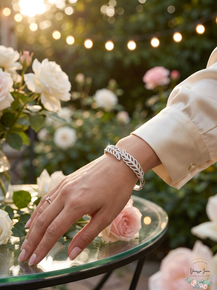 Charter Club Silver-Tone Pave Leaf Hinge Bracelet by Vanessa Jane