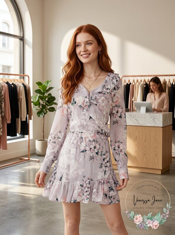 American Rag Juniors Printed Ruffle-Trimmed Wrap Dress by Vanessa Jane