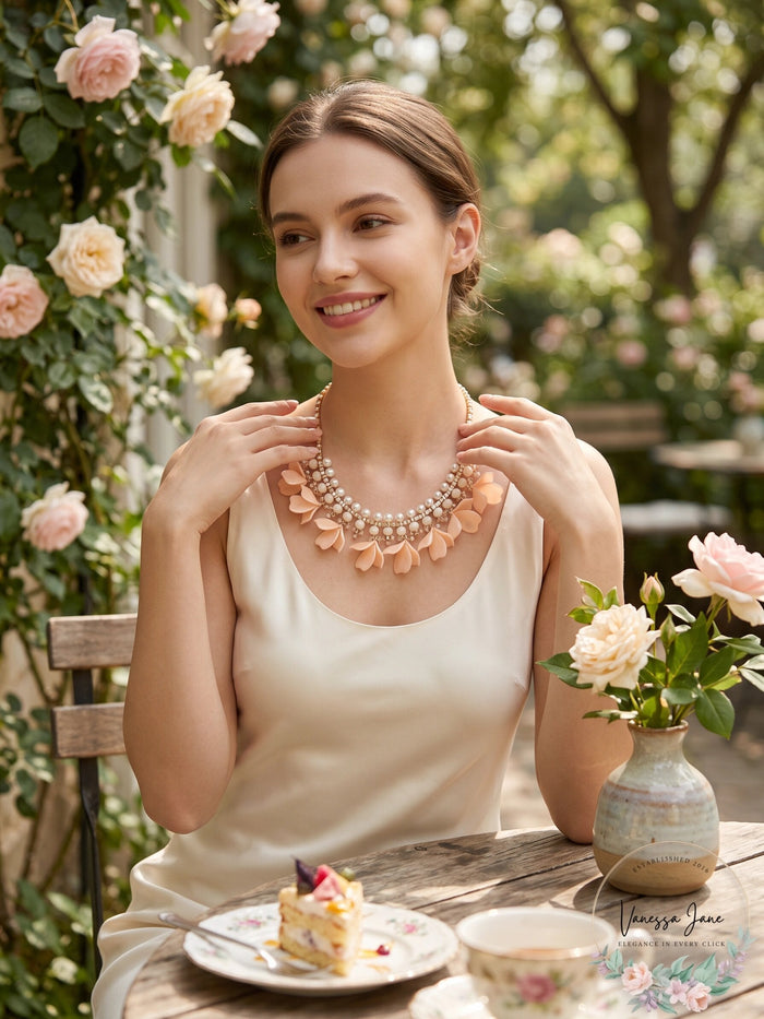 I.N.C. Gold-Tone Petal & Imitation Pearl Statement Necklace by Vanessa Jane