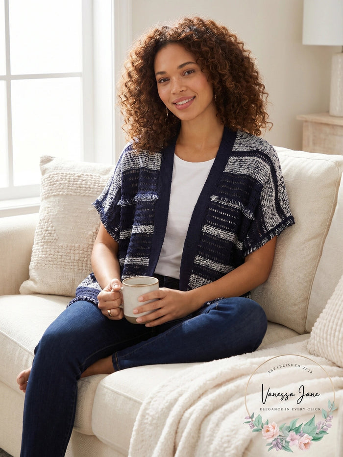 Style & Co Women's Mixed-Knit Fringe-Trim Cardigan, Size Small by Vanessa Jane