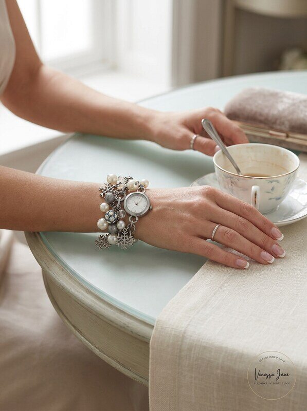 Holiday Lane Womens Snowflake Silver-Tone Charm Bracelet Watch 26mm by Vanessa Jane