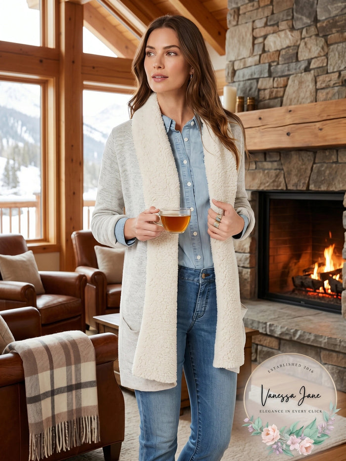 Style & Co Womens Fleece-Collar Open Cardigan by Vanessa Jane