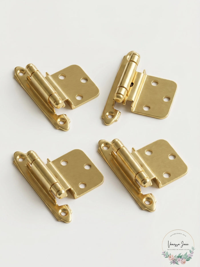 3/8in (10 mm) Inset Self-Closing, Face Mount Polished Brass Hinge - 4 Pack by Vanessa Jane