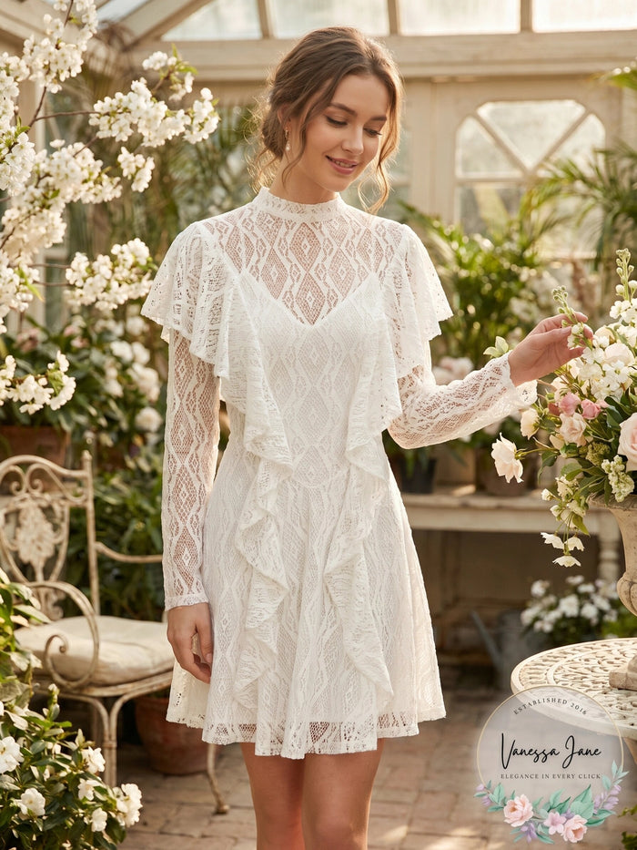 Free People Mock Neck Lace Dress, Small/White by Vanessa Jane