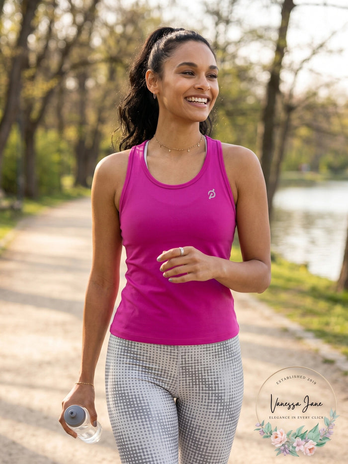 Peloton Pink Cadent Cropped Racer Tank Top, XL by Vanessa Jane