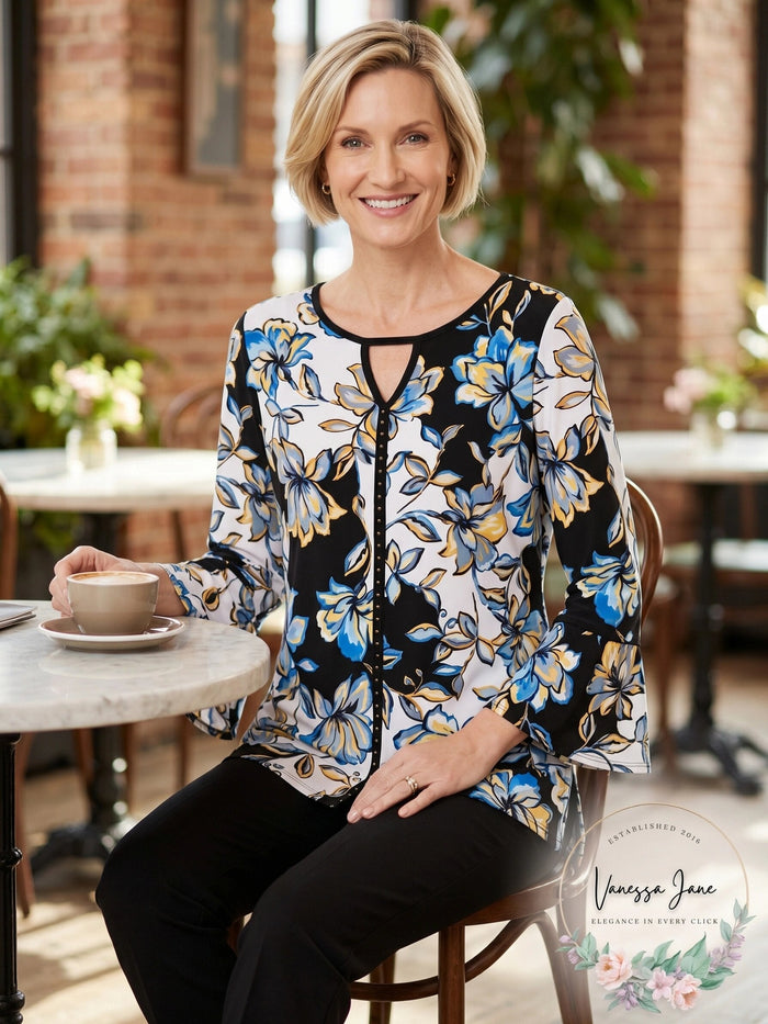Jm Collection Women's Printed Tie-Sleeve Tunic, Size Small by Vanessa Jane