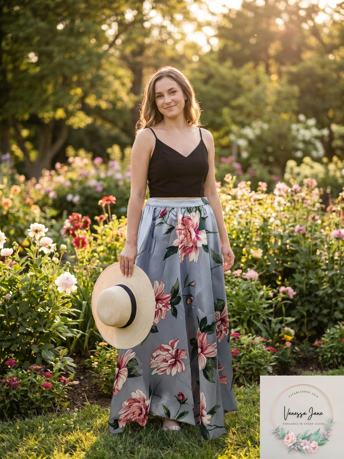 Speechless Juniors Floral Satin Skirt with Black Solid Cropped Top , Size 9 by Vanessa Jane