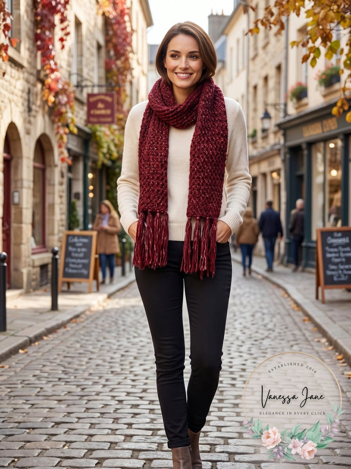 Steve Madden Lurex Knit Tassel Scarf, One Size by Vanessa Jane