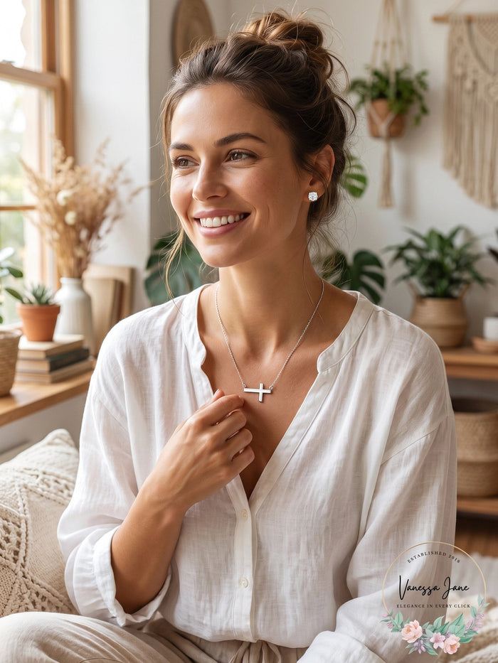 Alfani Cross Collar Necklace and Crystal Stud Earrings Set by Vanessa Jane