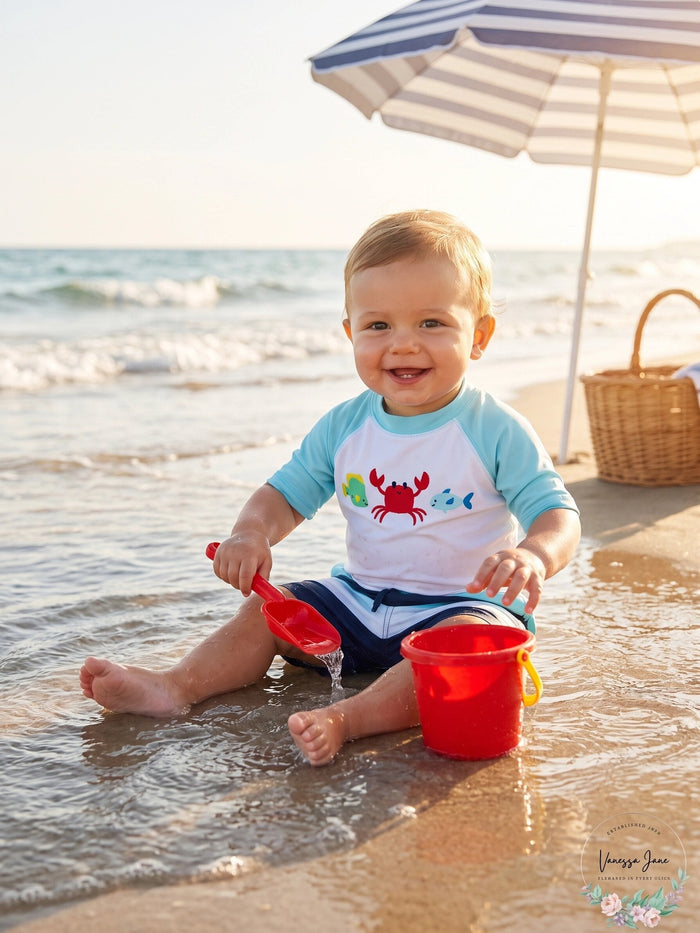 First Impressions Baby Boys Rash Guard and Swim Trunks by Vanessa Jane