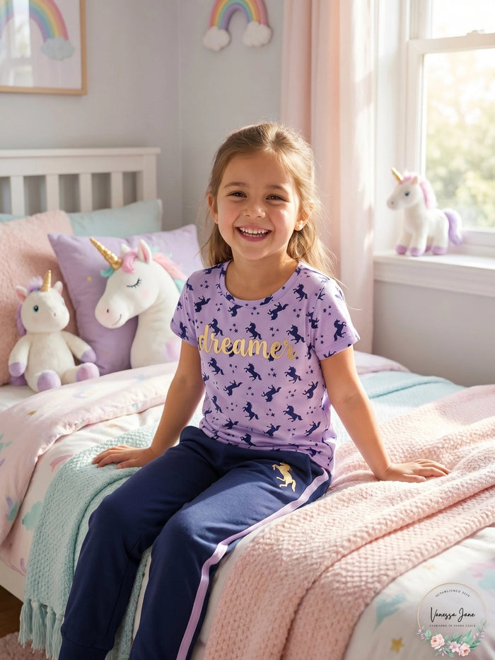 Max & Olivia Big Girls Two Piece Unicorn Long Leg Pajama Set, Size 7/8 by Vanessa Jane