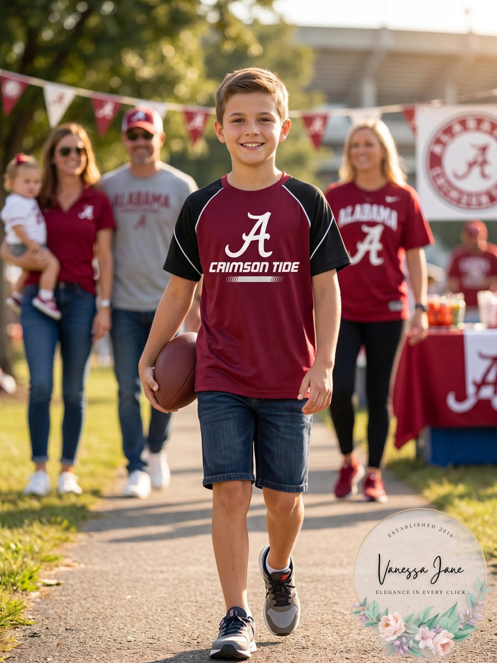 University Of Alabama Walker Raglan Tee, Crimson/Black, Size Medium by Vanessa Jane