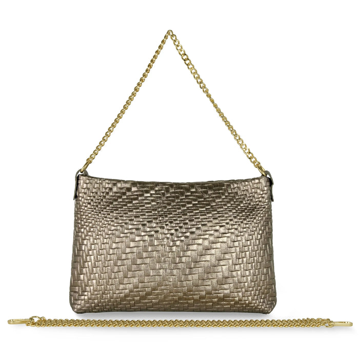 Italian Genuine Basketweave-Embossed Metallic Suede Crossbody Bag | Bari by TAKEASY