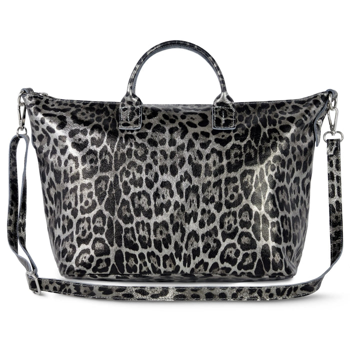 Italian Genuine Leopard-Print Metallic Suede Top-Handle Bag | Rimini by TAKEASY