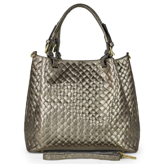 Italian Genuine Woven-Embossed Metallic Suede Top-Handle Bag | Savona by TAKEASY