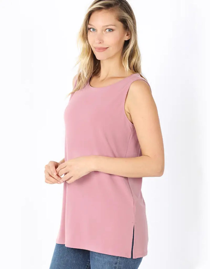 Ity Sleeveless Side Slit Top - Light Rose by Boutique 23