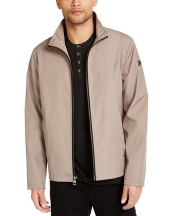 Calvin Klein Mens Full-Zip Water Resistant Bonded Jacket Beige, Size Small by Vanessa Jane